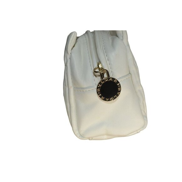 Bvlgari Makeup Bag White Ribbed Cosmetic Bag With Gold Zipper & Charm- LT3177 - Picture 5 of 6